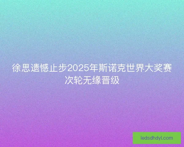 徐思遗憾止步2025年斯诺克世界大奖赛次轮无缘晋级